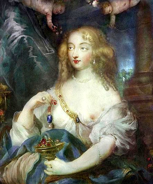 Madame de Montespan, tình nhân của Vua Louis IV, nắm giữ Vương miện Kim cương Xanh (Blue Diamond of the Crown).