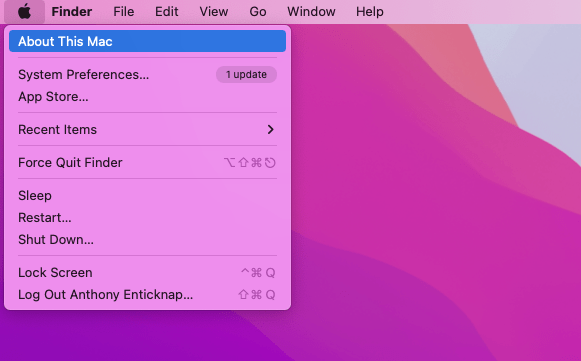 Nhấp vào biểu tượng Apple ở trên cùng bên trái của màn hình, trong thanh menu và chọn About This Mac.