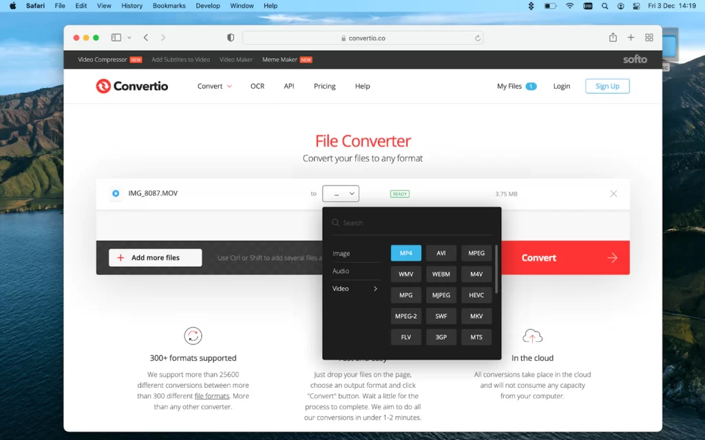 Chuyển đổi MOV sang MP4 online với convertio.co