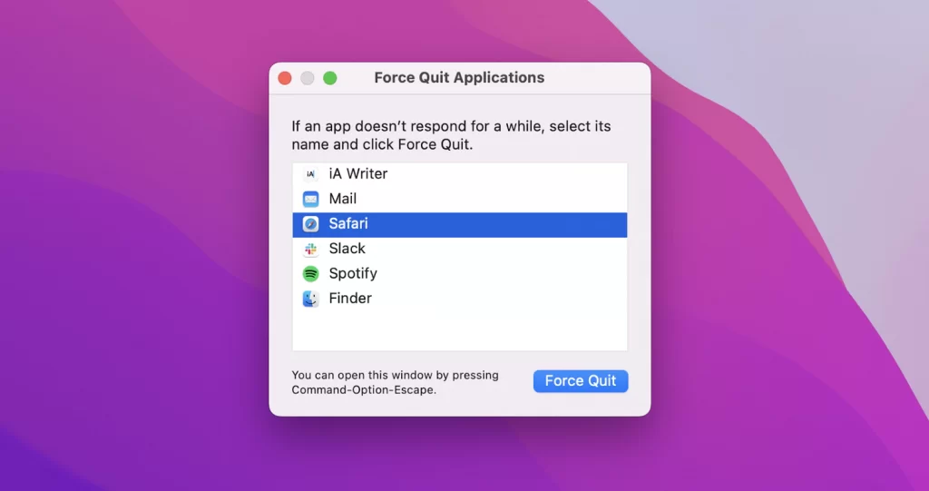 Force Quit các ứng dụng không sử dụng 