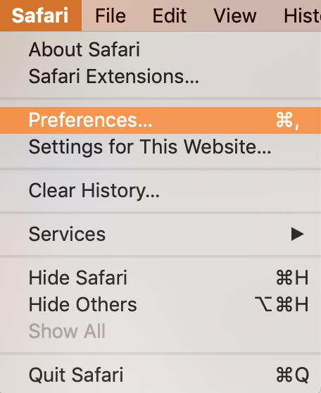Bước 2: Trong thanh menu, đi đến Safari > Preferences & mở Extensions tab.