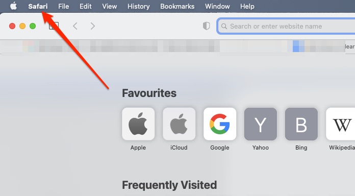 Bước 1: Mở Safari, click vào Safari cạnh biểu tượng Apple.