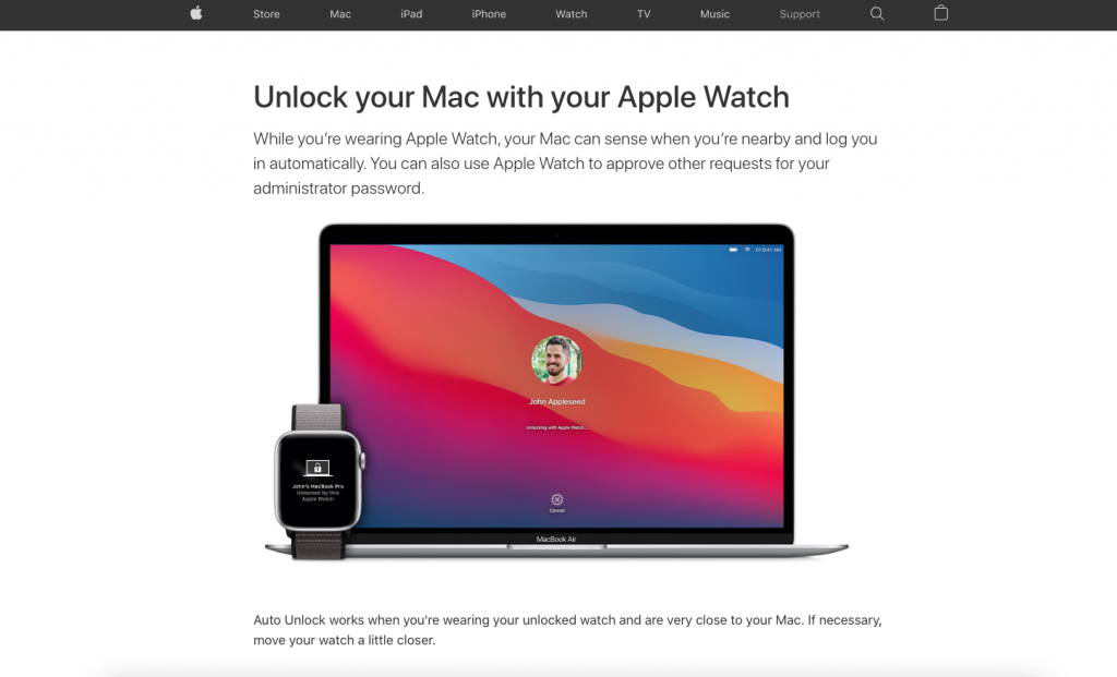 Tự động mở khoá với Apple Watch