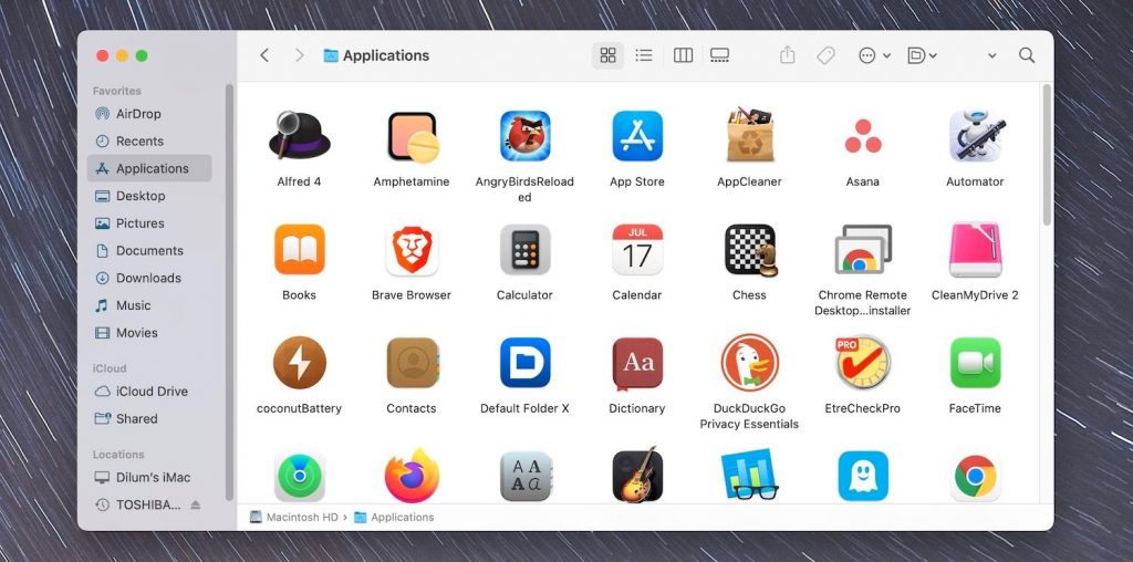 Dùng Applications Folder mở app